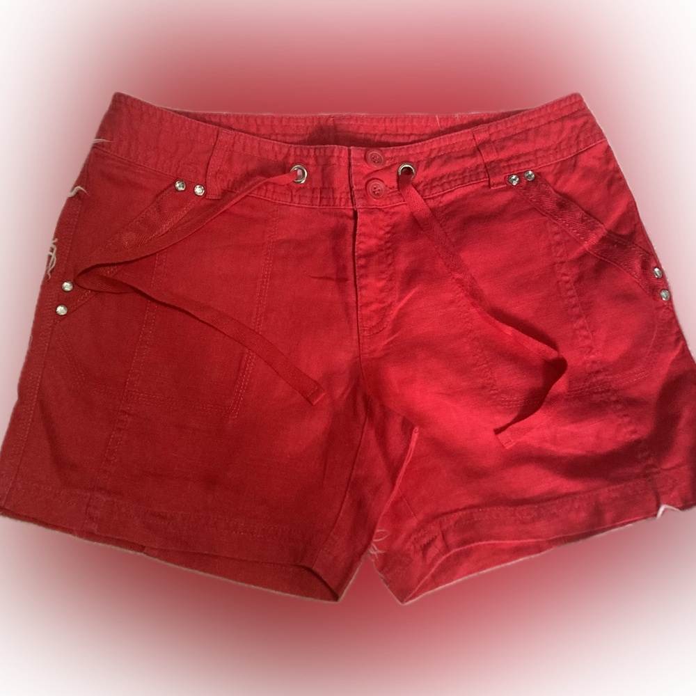 INC International Concepts Women's Red Chino Cargo Shorts 10
